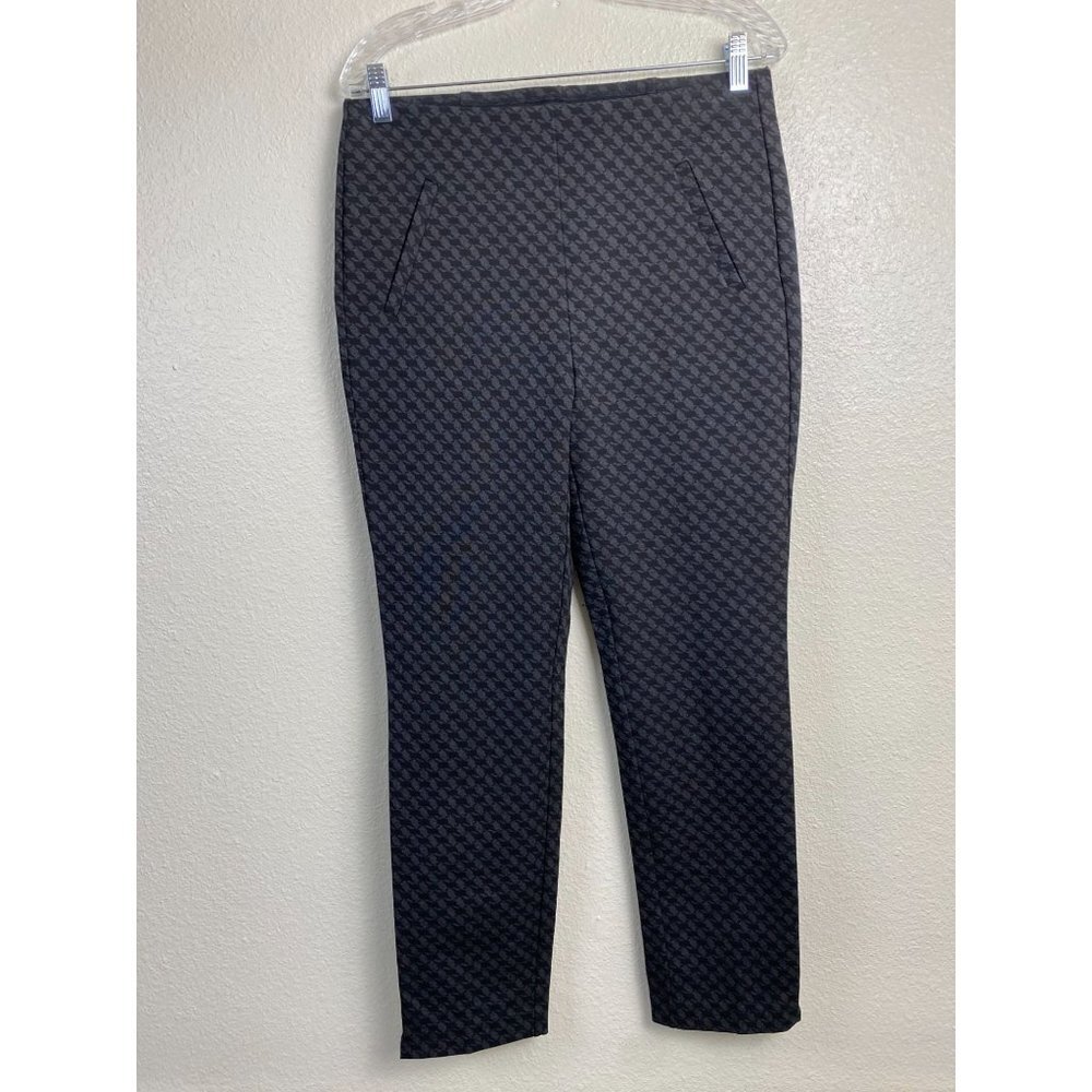 Chico's Houndstooth Pull on Pants Womens size 8 Career Office Gray Academia Work